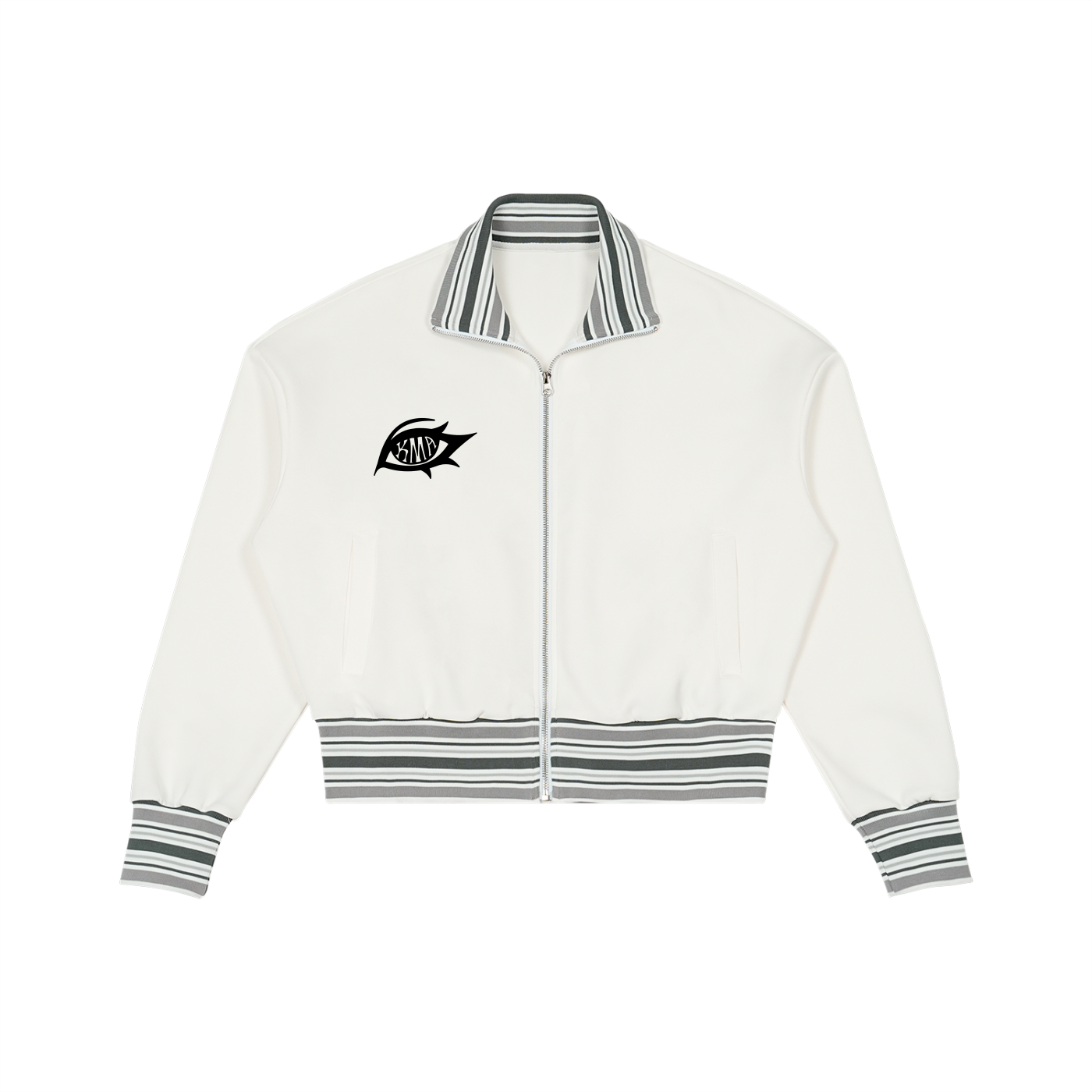 Striped Rib Collar Zip Jacket