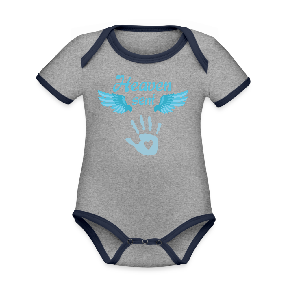 Organic Contrast Short Sleeve Baby Bodysuit - heather gray/navy