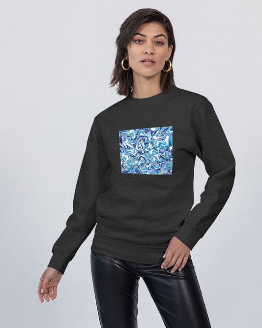 BLUE AND WHITE ABSTRACT Unisex Premium Crewneck Sweatshirt | Lane Seven