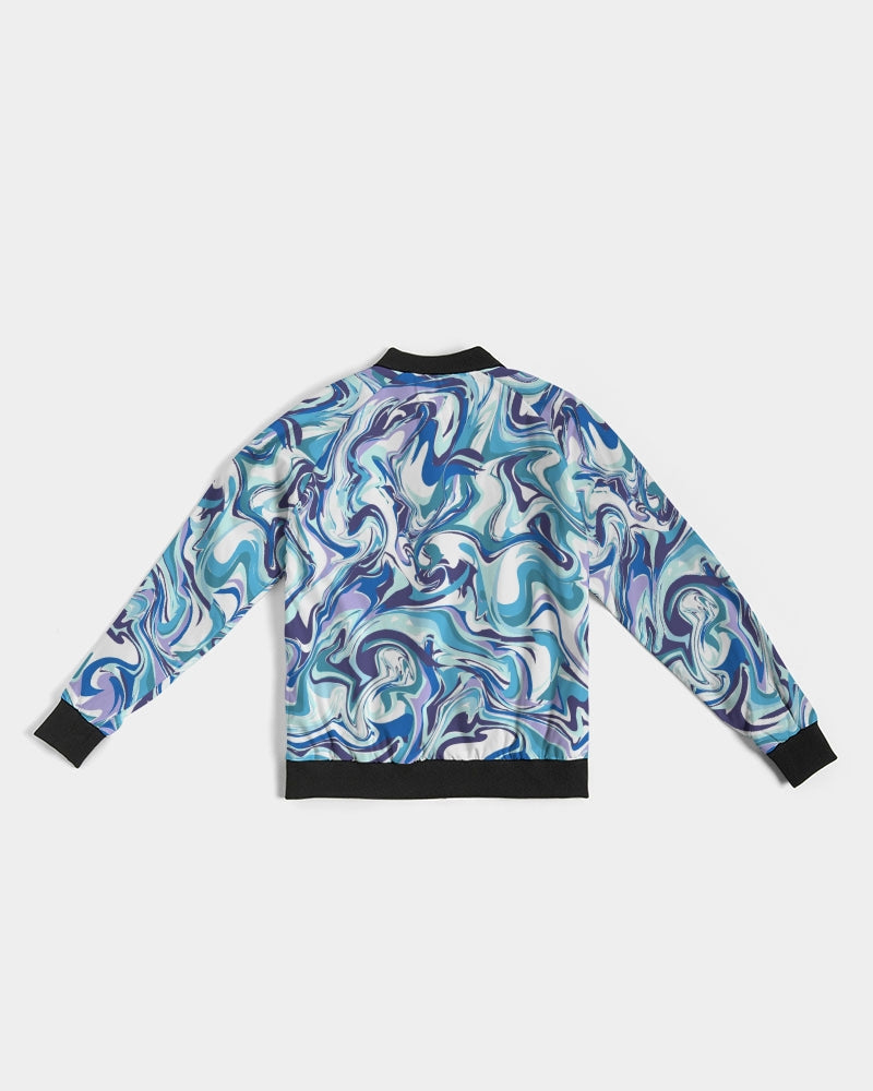 BLUE AND WHITE ABSTRACT Women's All-Over Print Bomber Jacket