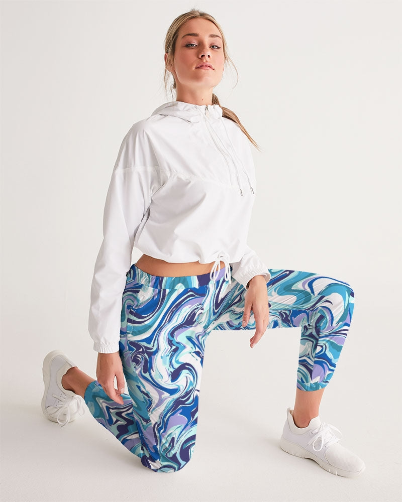 BLUE AND WHITE ABSTRACT Women's All-Over Print Track Pants