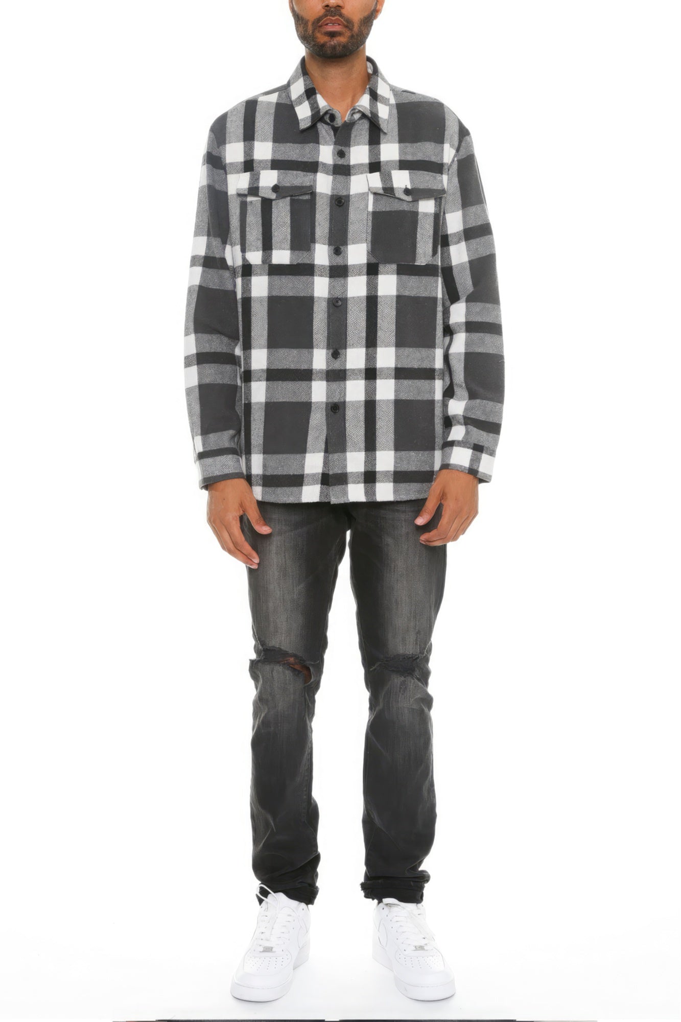 Plus Size Men's Checkered Soft Flannel Shacket