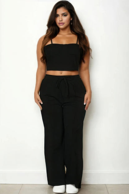 Plus Bustier Crop Cami Top & Slant Pocket Straight Pants