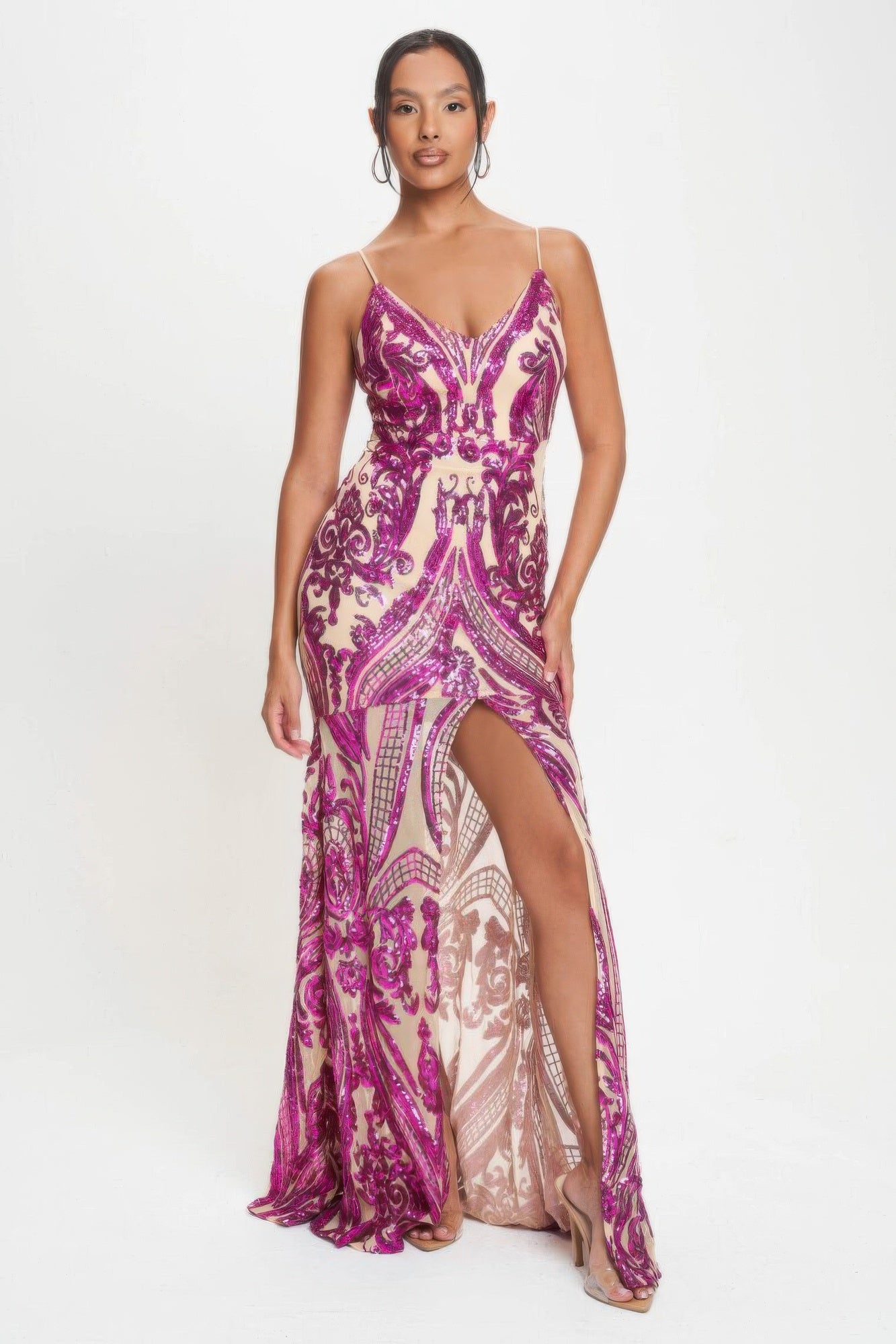 Spaghetti Strap Art Deco Sequins Maxi Dress