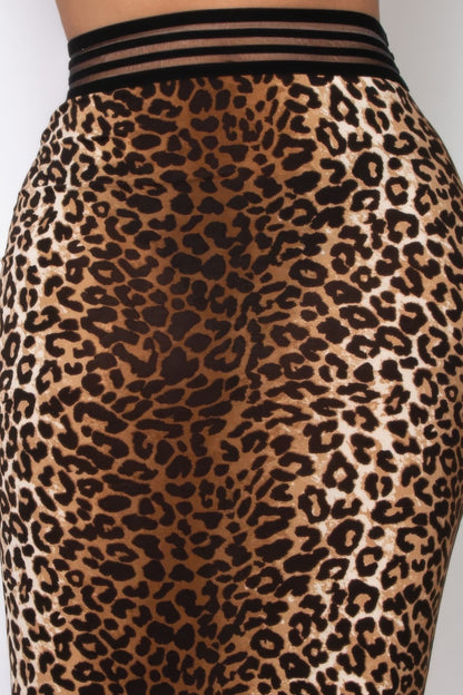 High-rise Banded Leopard Midi Skirt