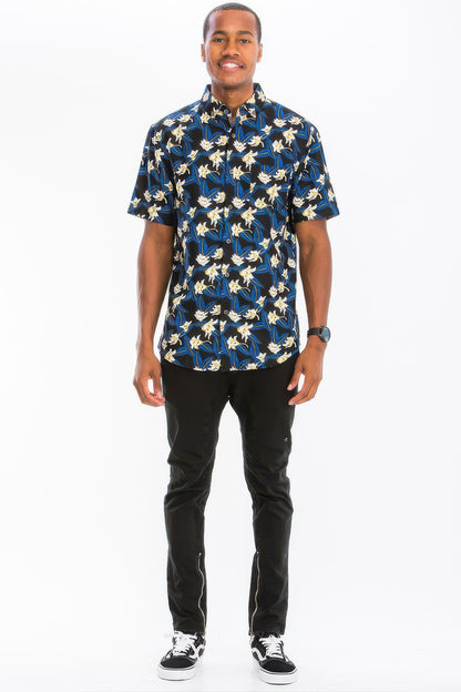 Mens Print Hawaiian Button Down Shirt