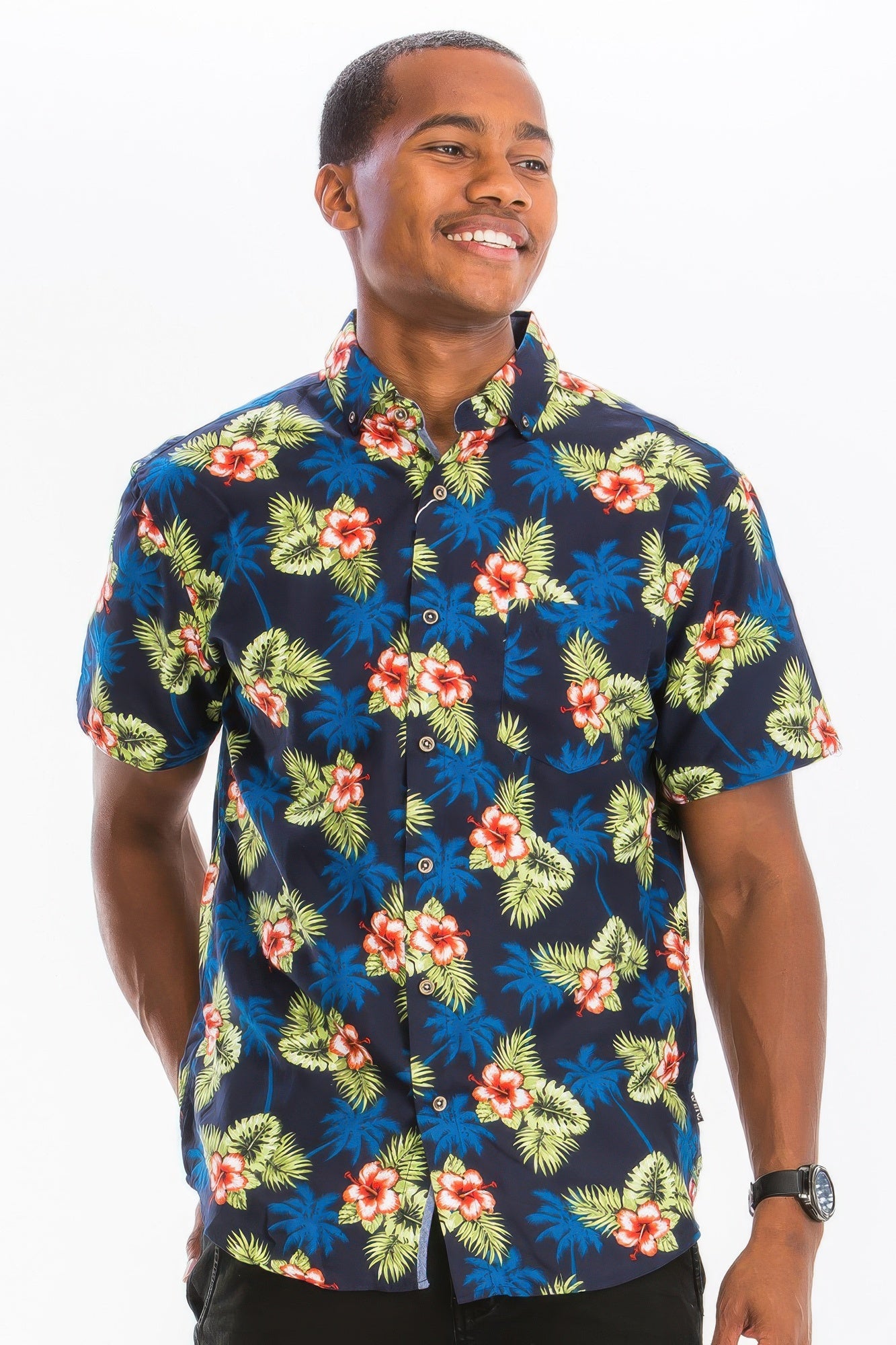 Mens Print Hawaiian Button Down Shirt