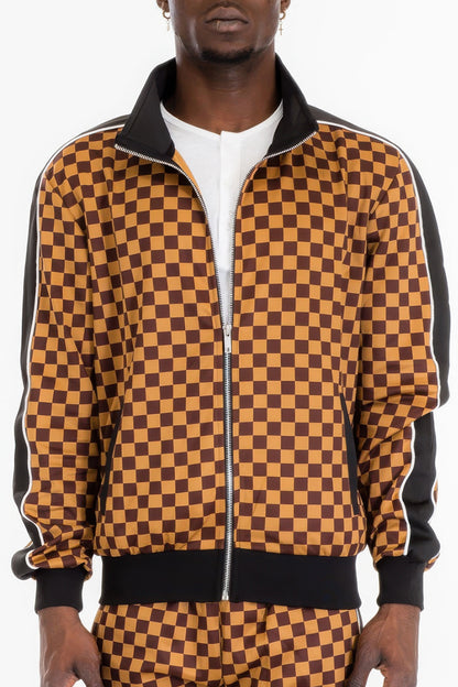 Mens Full Zip Checkered Jacket