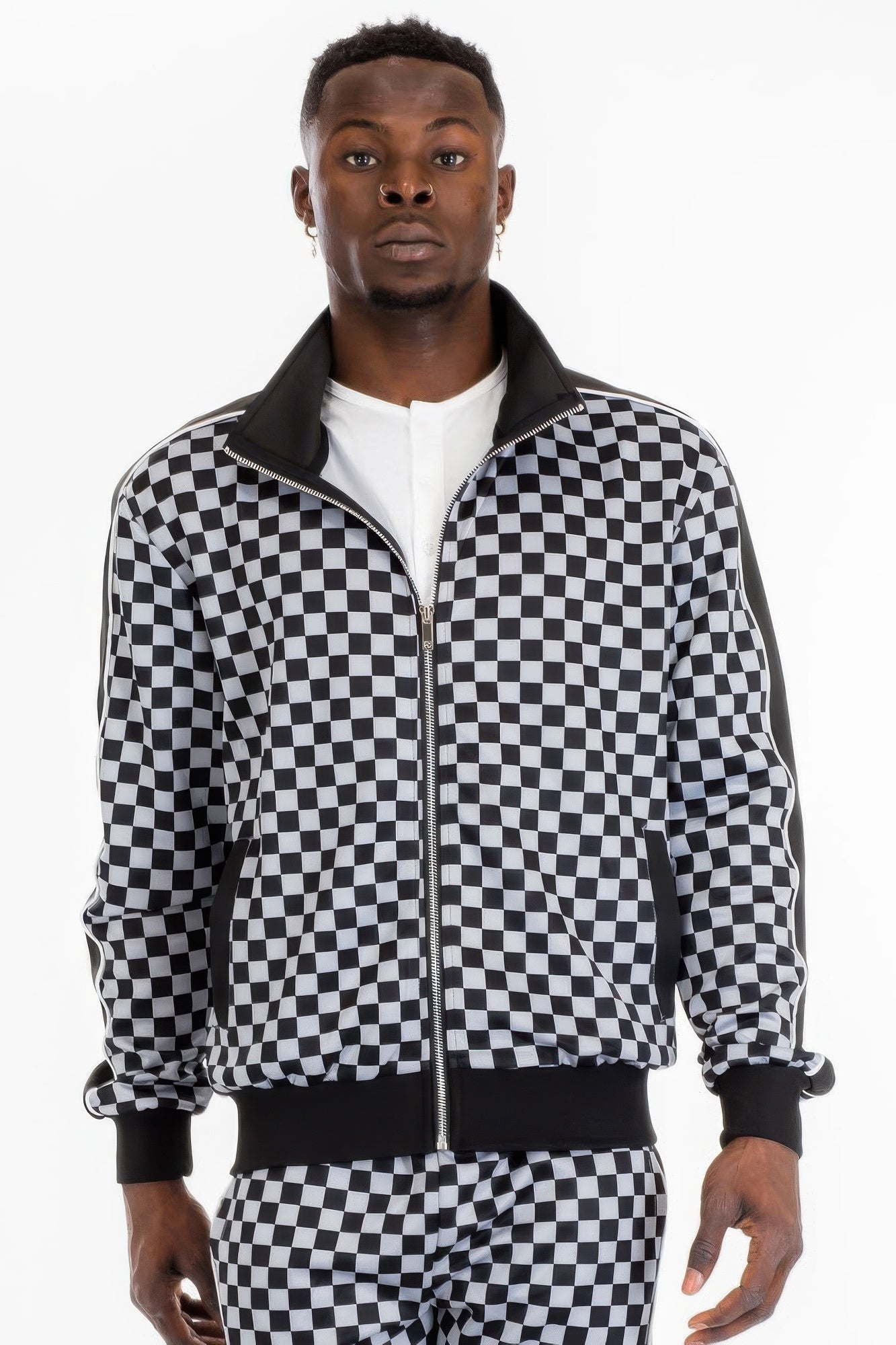 Mens Full Zip Checkered Jacket